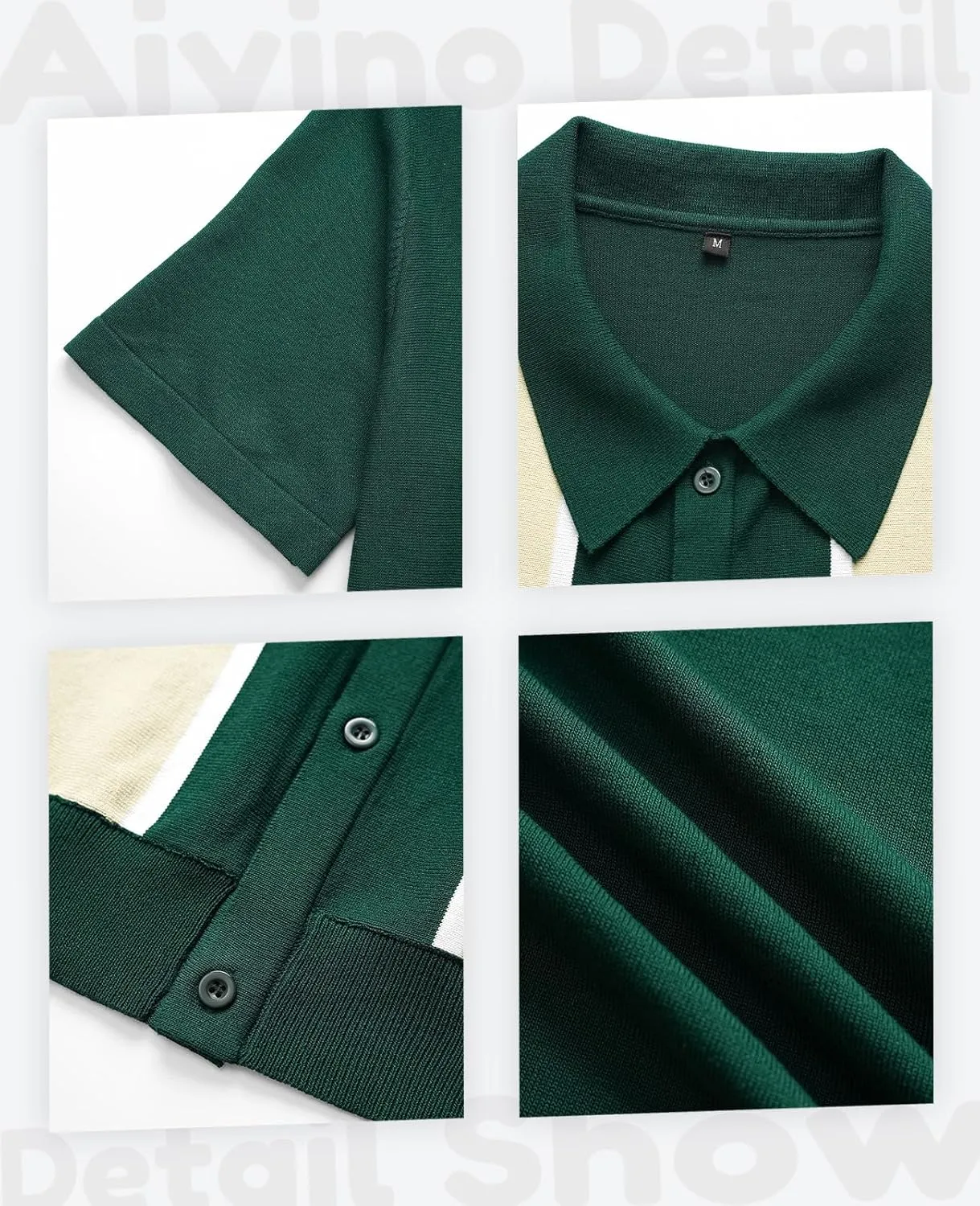 Aiyino Mens Polo Shirts Vintage Striped Lightweight Knitting Golf Shirts