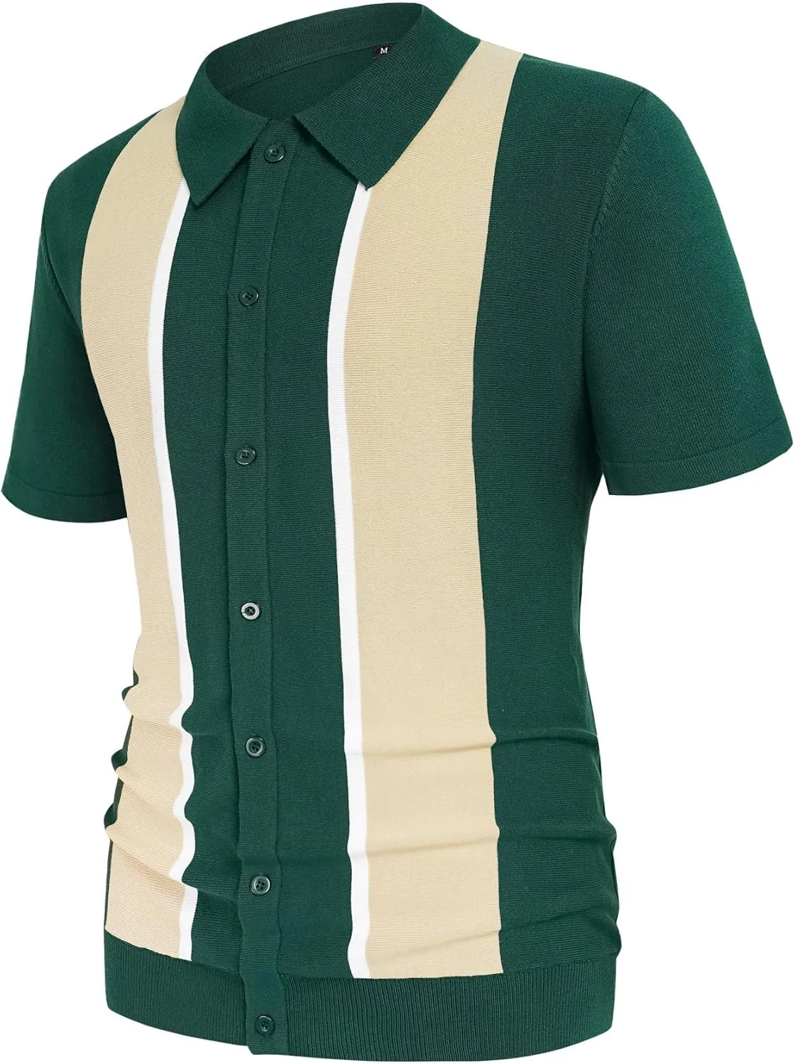 Aiyino Mens Polo Shirts Vintage Striped Lightweight Knitting Golf Shirts