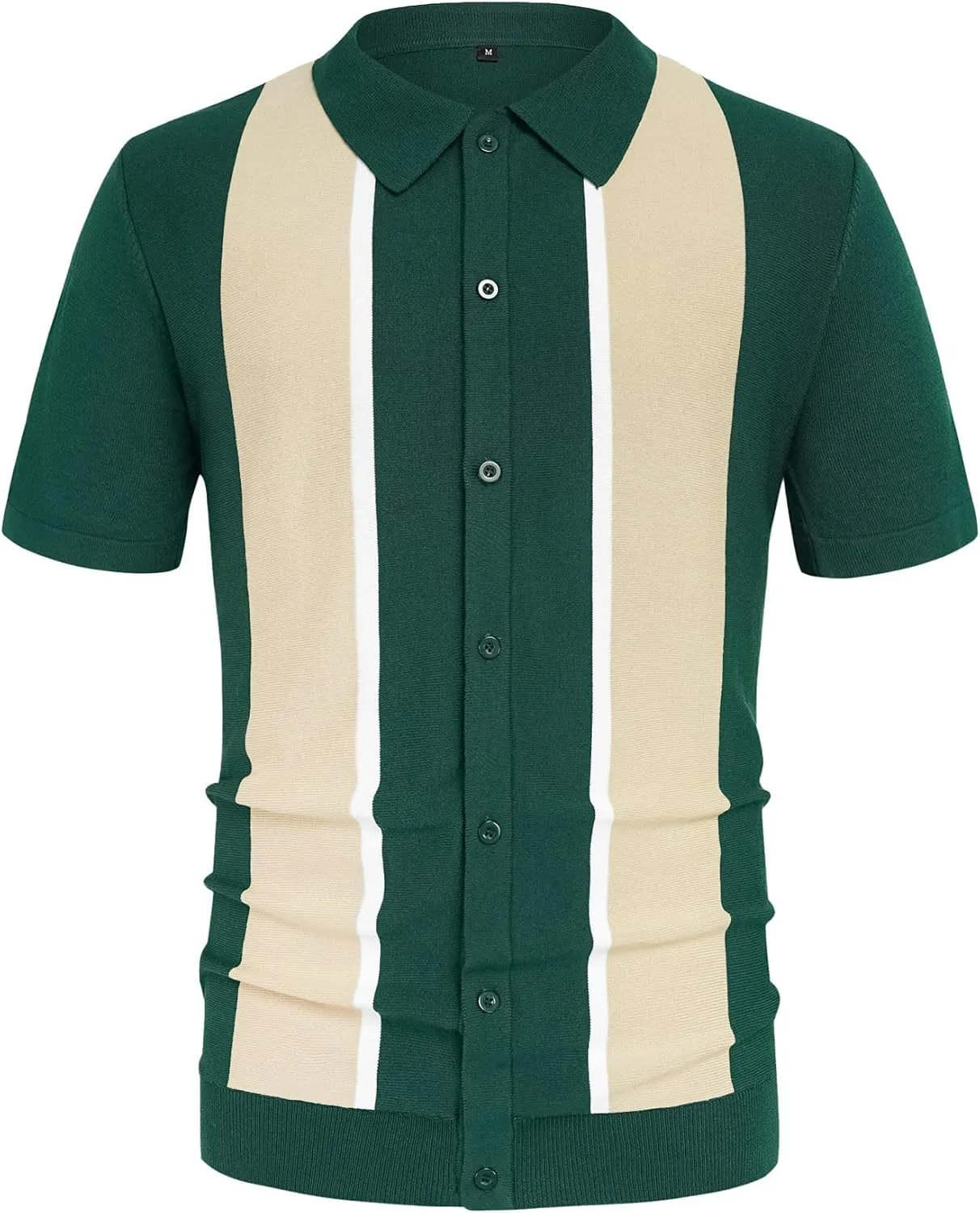 Aiyino Mens Polo Shirts Vintage Striped Lightweight Knitting Golf Shirts