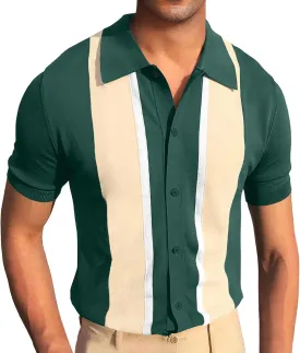 Aiyino Mens Polo Shirts Vintage Striped Lightweight Knitting Golf Shirts