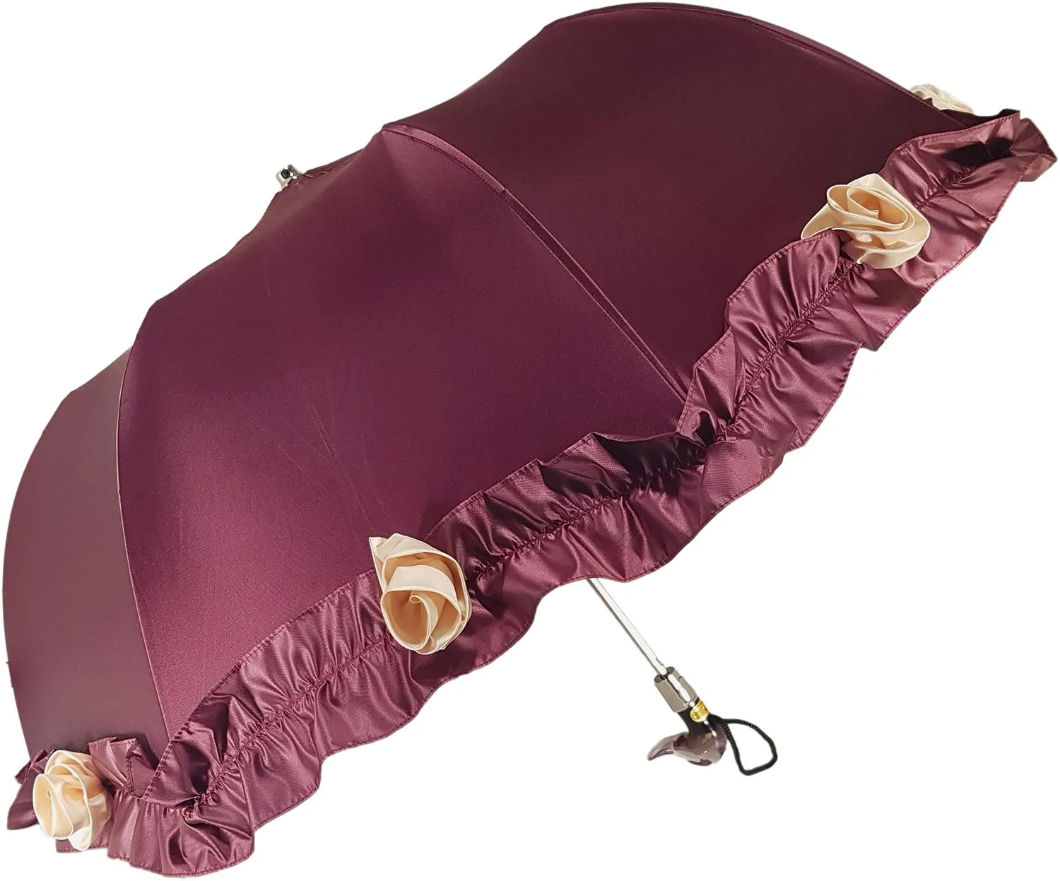 Amazing Frilly Burgundy Folding Umbrella Parasol