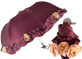 Amazing Frilly Burgundy Folding Umbrella Parasol