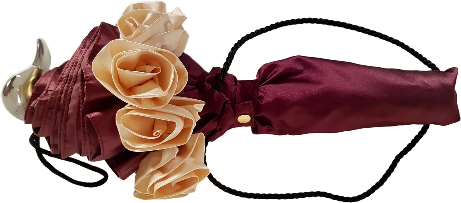 Amazing Frilly Burgundy Folding Umbrella Parasol
