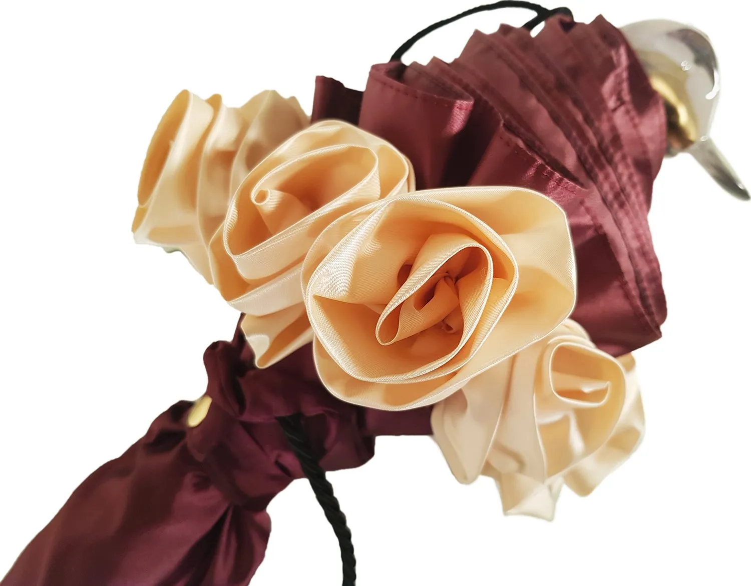 Amazing Frilly Burgundy Folding Umbrella Parasol
