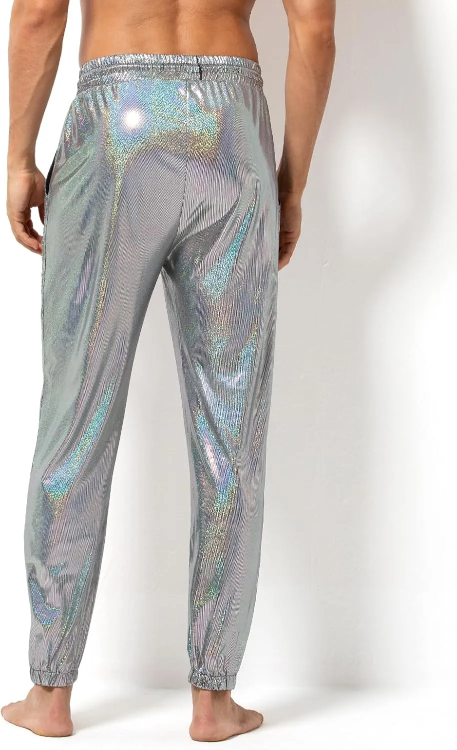 Arjen Kroos Men's Metallic Shiny Jogger Pants Breathable Party Night Club Disco Trousers