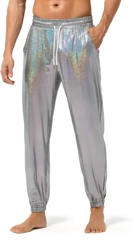 Arjen Kroos Men's Metallic Shiny Jogger Pants Breathable Party Night Club Disco Trousers