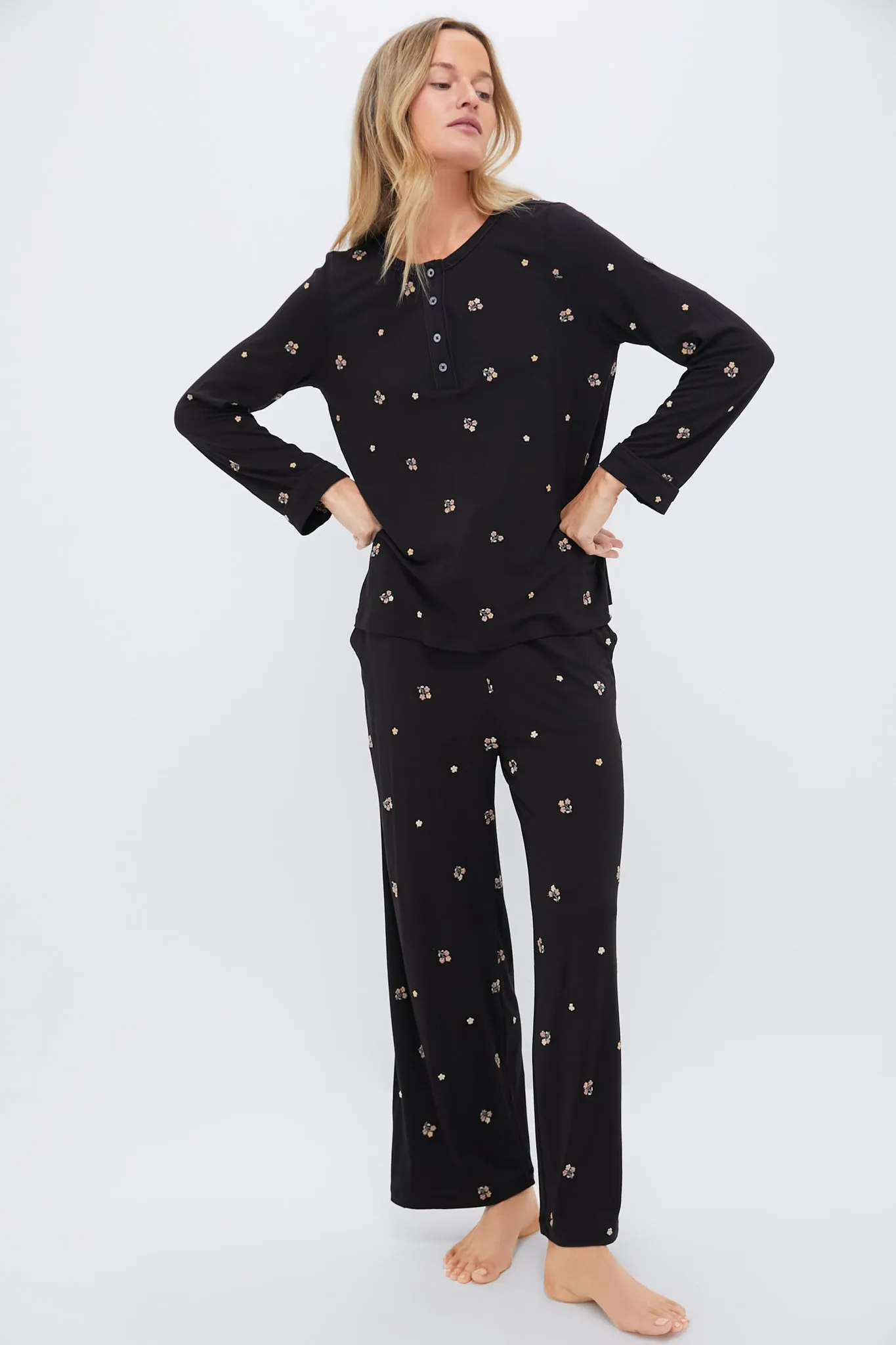 Black Orla Sleepwear Henley PJ Set