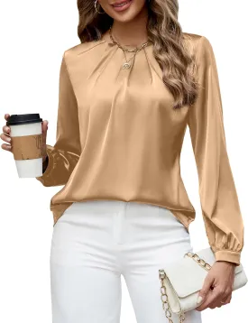 Blooming Jelly Womens Dressy Business Casual Blouse Pleated Long Sleeve Tops Satin Silk Work Shirt Fall Outfits 2024 Blooming Jelly Womens Dressy Business Casual Blouse Pleated Long Sleeve Tops Satin Silk Work Shirt Fall Outfits 2024