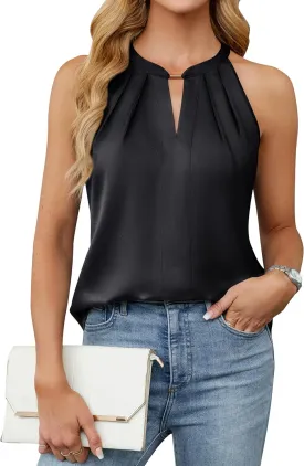 Blooming Jelly Womens Summer Tank Tops Satin Business Dressy Casual Blouses Sleeveless Halter Trendy Work Shirts 2025