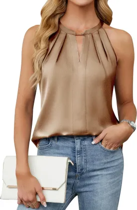 Blooming Jelly Womens Summer Tank Tops Satin Business Dressy Casual Blouses Sleeveless Halter Trendy Work Shirts 2025