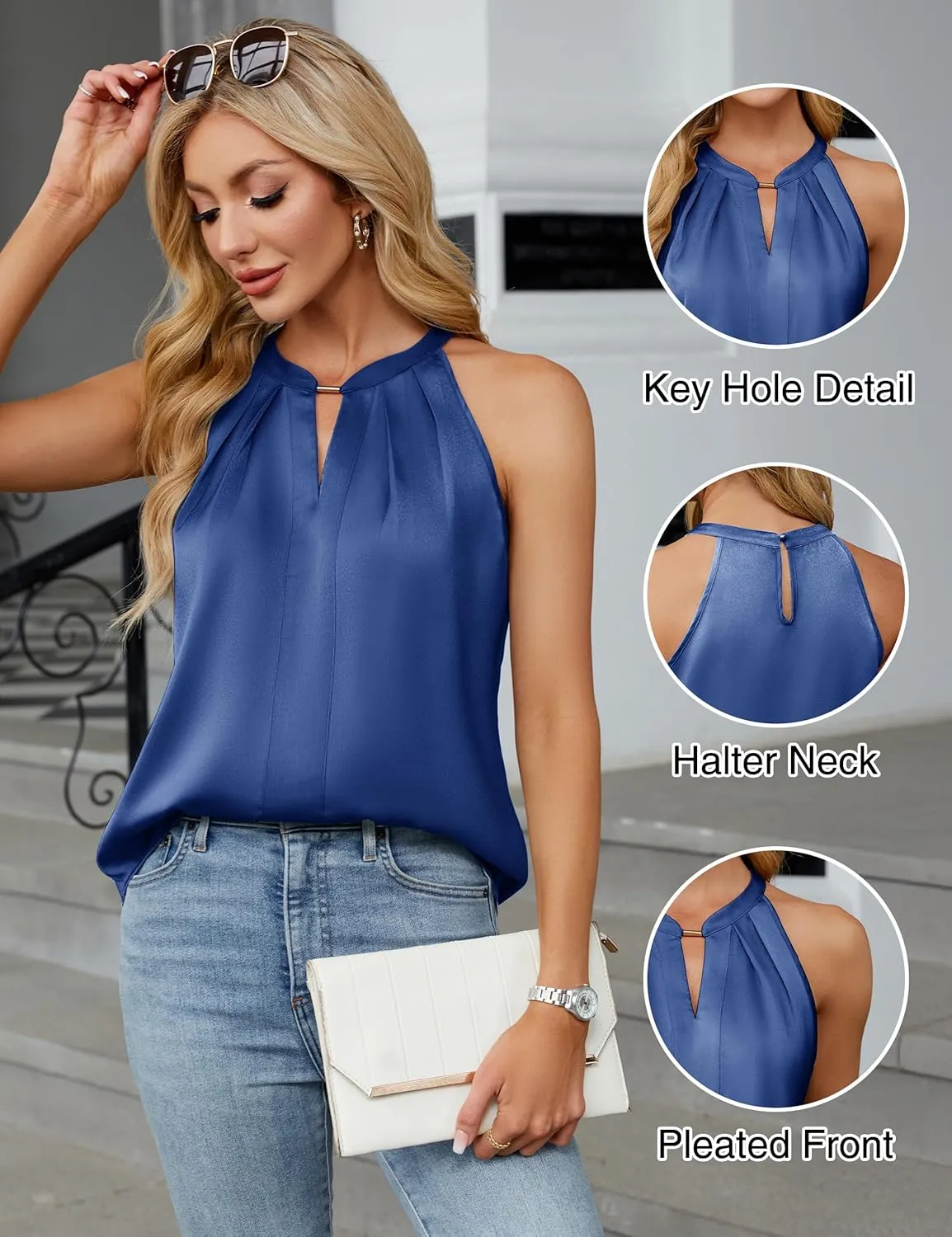 Blooming Jelly Womens Summer Tank Tops Satin Business Dressy Casual Blouses Sleeveless Halter Trendy Work Shirts 2025