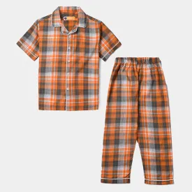 Boys Woven Night Suit Orange Check