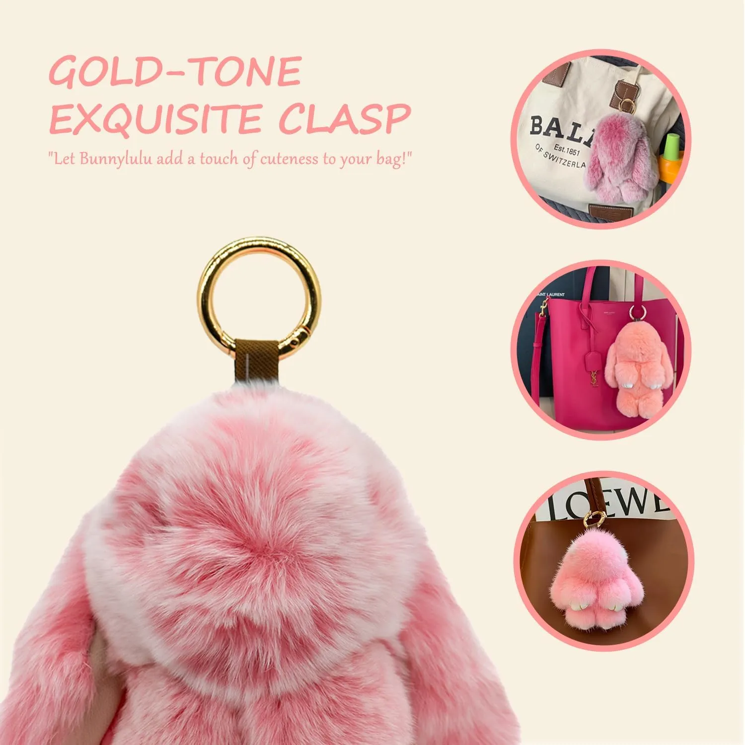 Bunnylulu Keychain with Tin 5.8" Soft Plush Handmade Charm, 16 Colors  Fun Graduation Gift & Stylish Summer Bag Accessory