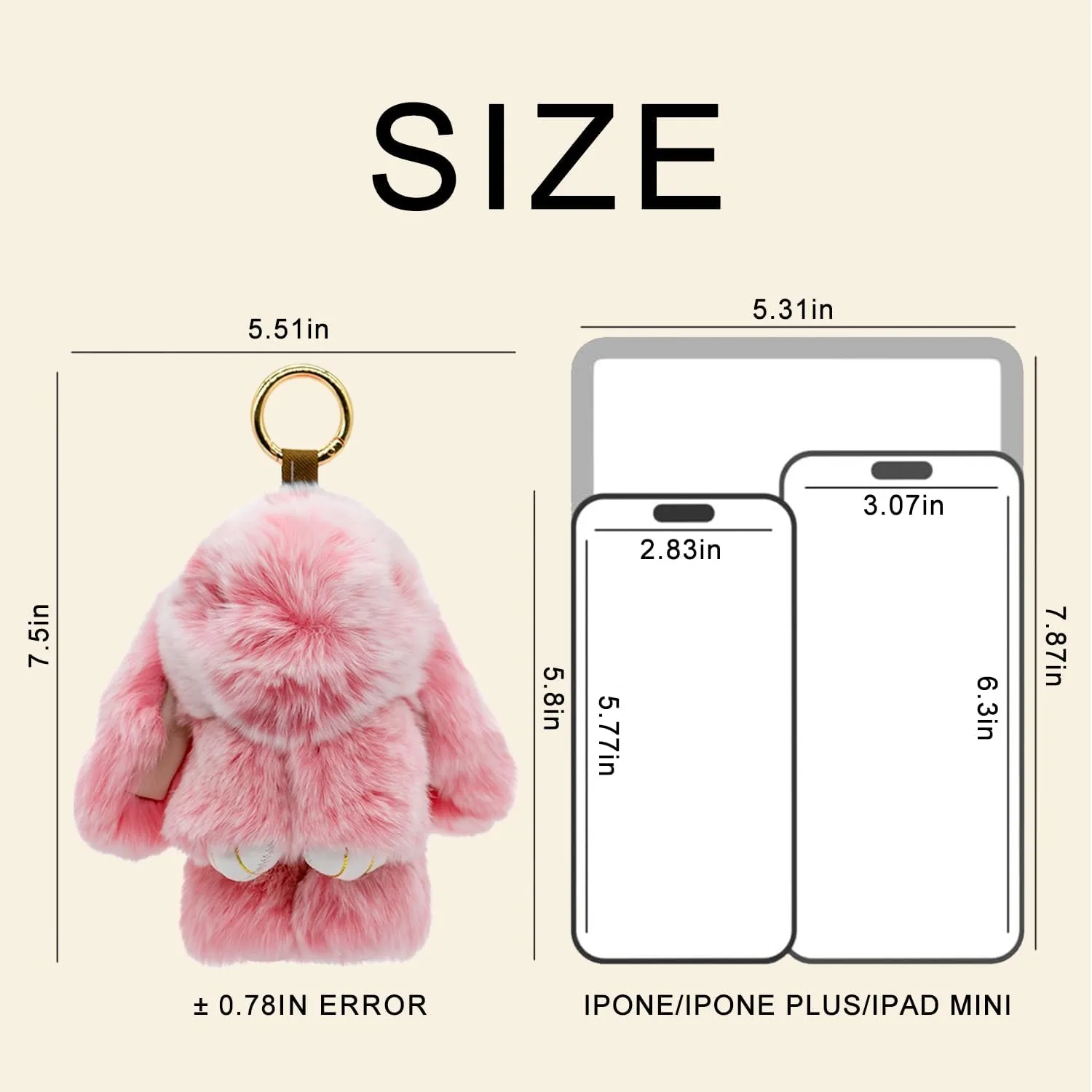 Bunnylulu Keychain with Tin 5.8" Soft Plush Handmade Charm, 16 Colors  Fun Graduation Gift & Stylish Summer Bag Accessory