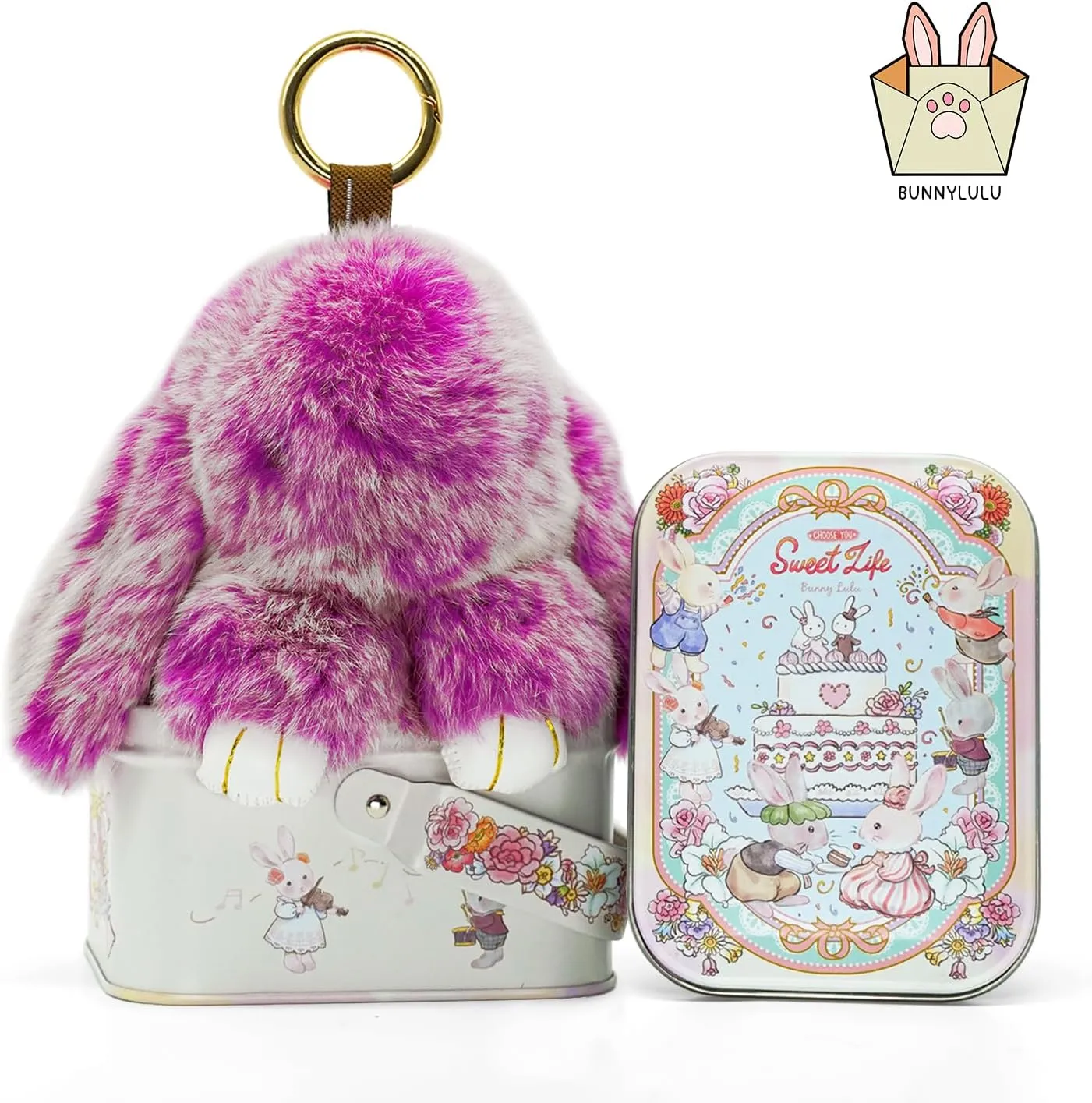 Bunnylulu Keychain with Tin 5.8" Soft Plush Handmade Charm, 16 Colors  Fun Graduation Gift & Stylish Summer Bag Accessory