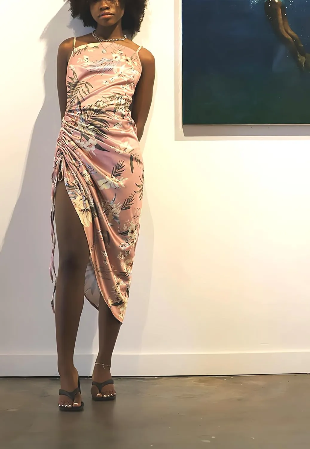 Club Dress Sexy Dress for Women Wedding Party Birthday Cocktail Spaghetti Strap Satin Side Ruched Midi Mini Dress