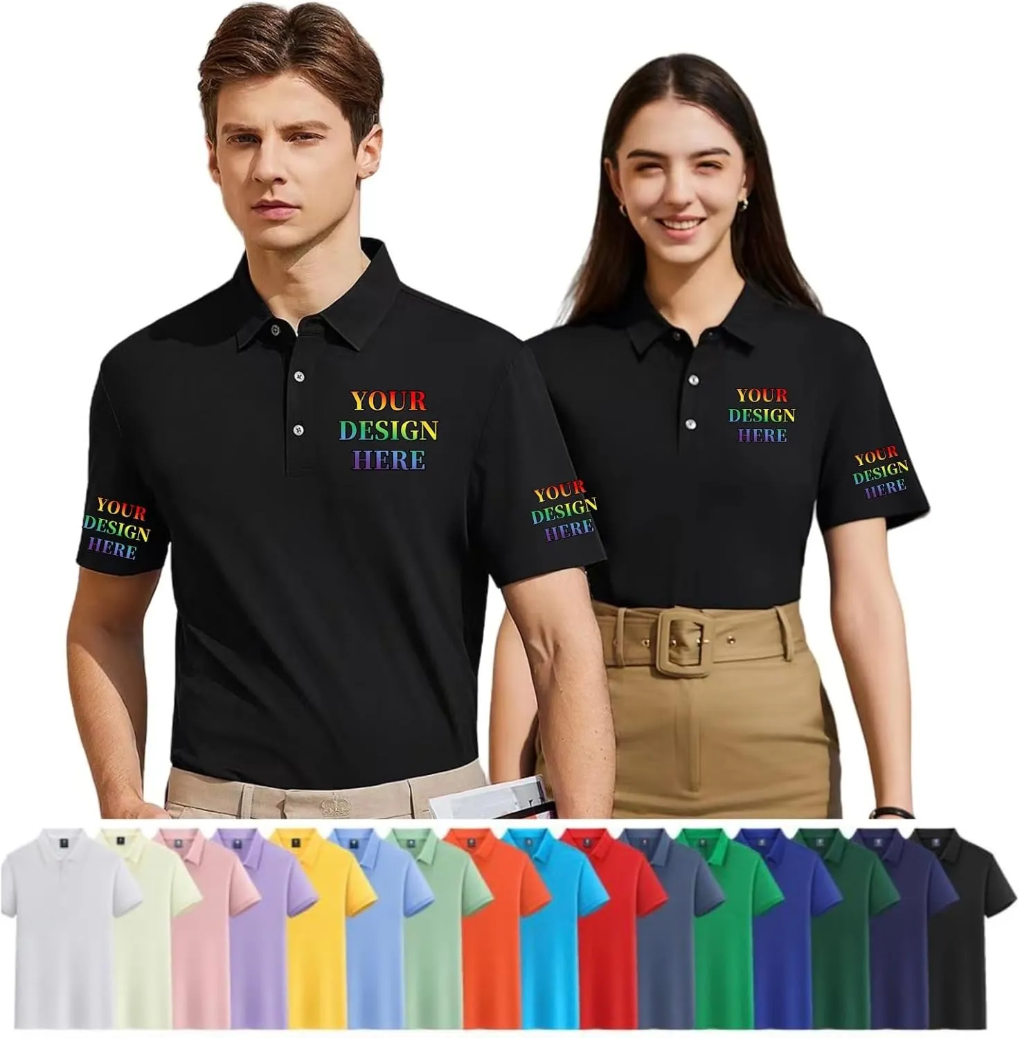 Custom Polo Shirt Add Your Own Logo Text, Personalized Golf Shirts for Men Women, Design for Work Casual