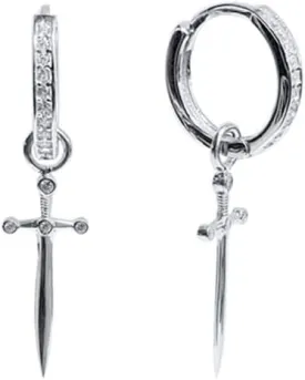 Dagger Hoop Cuff Earrings S925 Sterling Silver Cubic Zirconia Hypoallergenic Cartilage Earrings Huggie Ear Piercing Sword Small Dangle Drop for Women Bff Stylish Jewelry