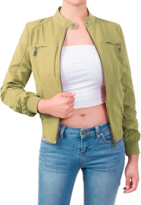 Design by Olivia Women's Casual Faux Suede Ribbed Hem Zip Up Bomber Short Jacket