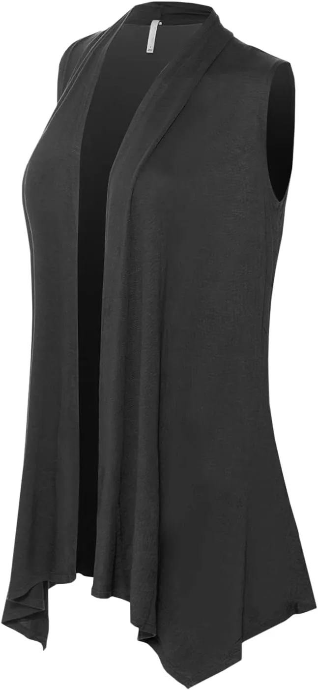 Design by Olivia Women's Sleeveless Open Front Draped Cardigan Vest Lightweight Cool Coat