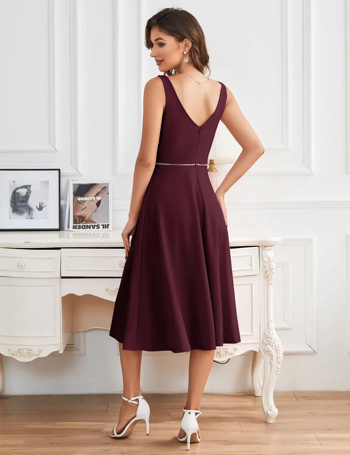 Dressystar Women's Party Dresses Club Cocktail Formal Casual Dress Sleeveless Elegant Cowl Neck A-Line Midi Dress