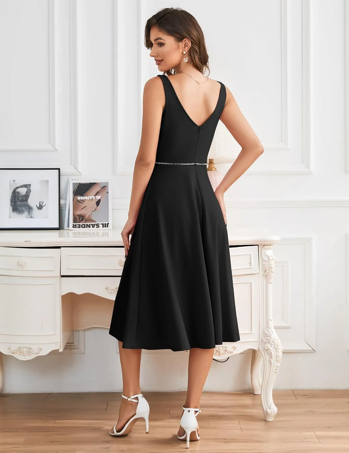 Dressystar Women's Party Dresses Club Cocktail Formal Casual Dress Sleeveless Elegant Cowl Neck A-Line Midi Dress