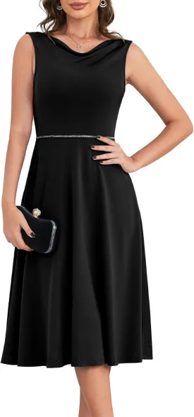 Dressystar Women's Party Dresses Club Cocktail Formal Casual Dress Sleeveless Elegant Cowl Neck A-Line Midi Dress