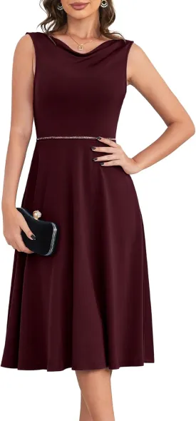 Dressystar Women's Party Dresses Club Cocktail Formal Casual Dress Sleeveless Elegant Cowl Neck A-Line Midi Dress