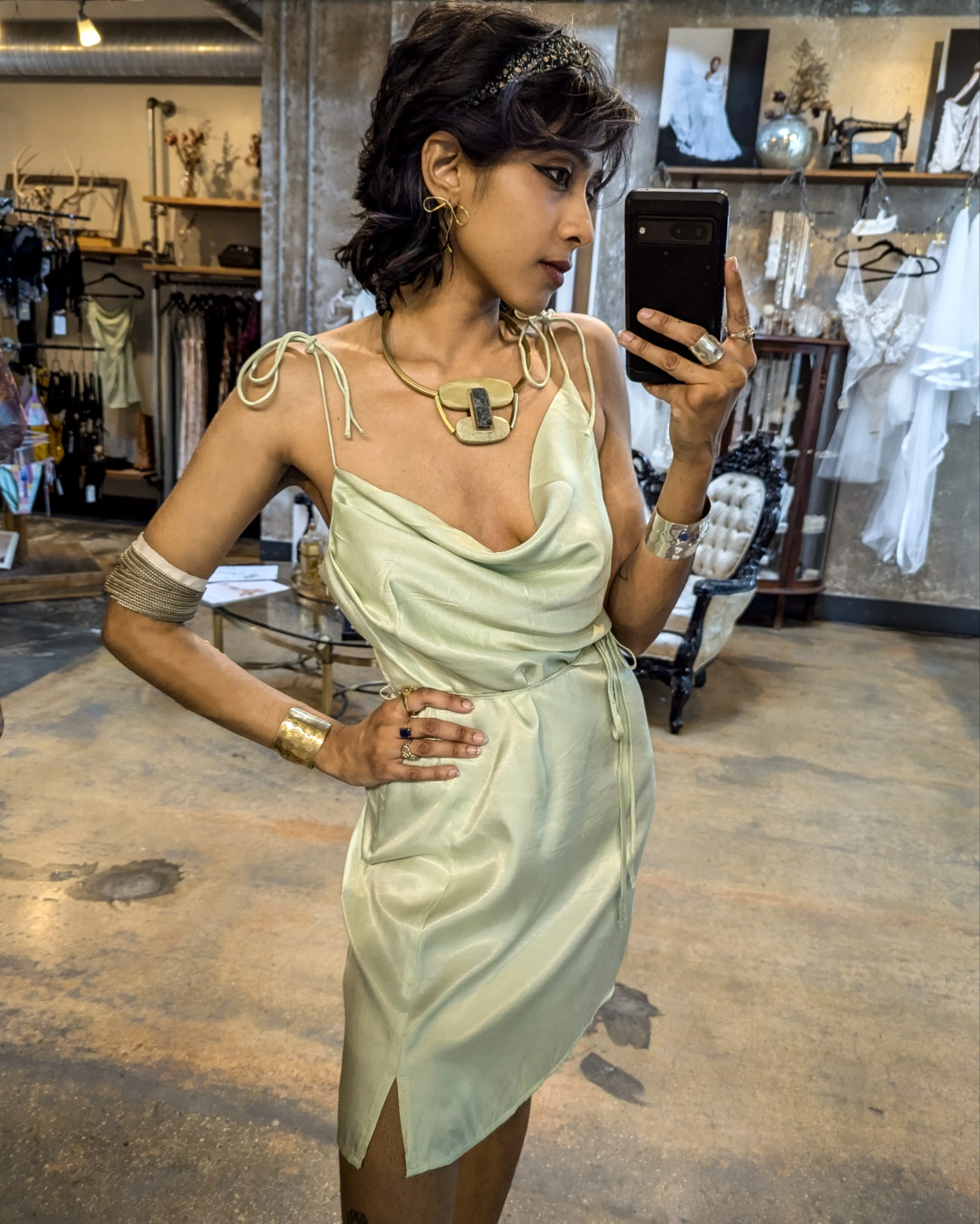 Endless Blu Sage Satin Mini Dress