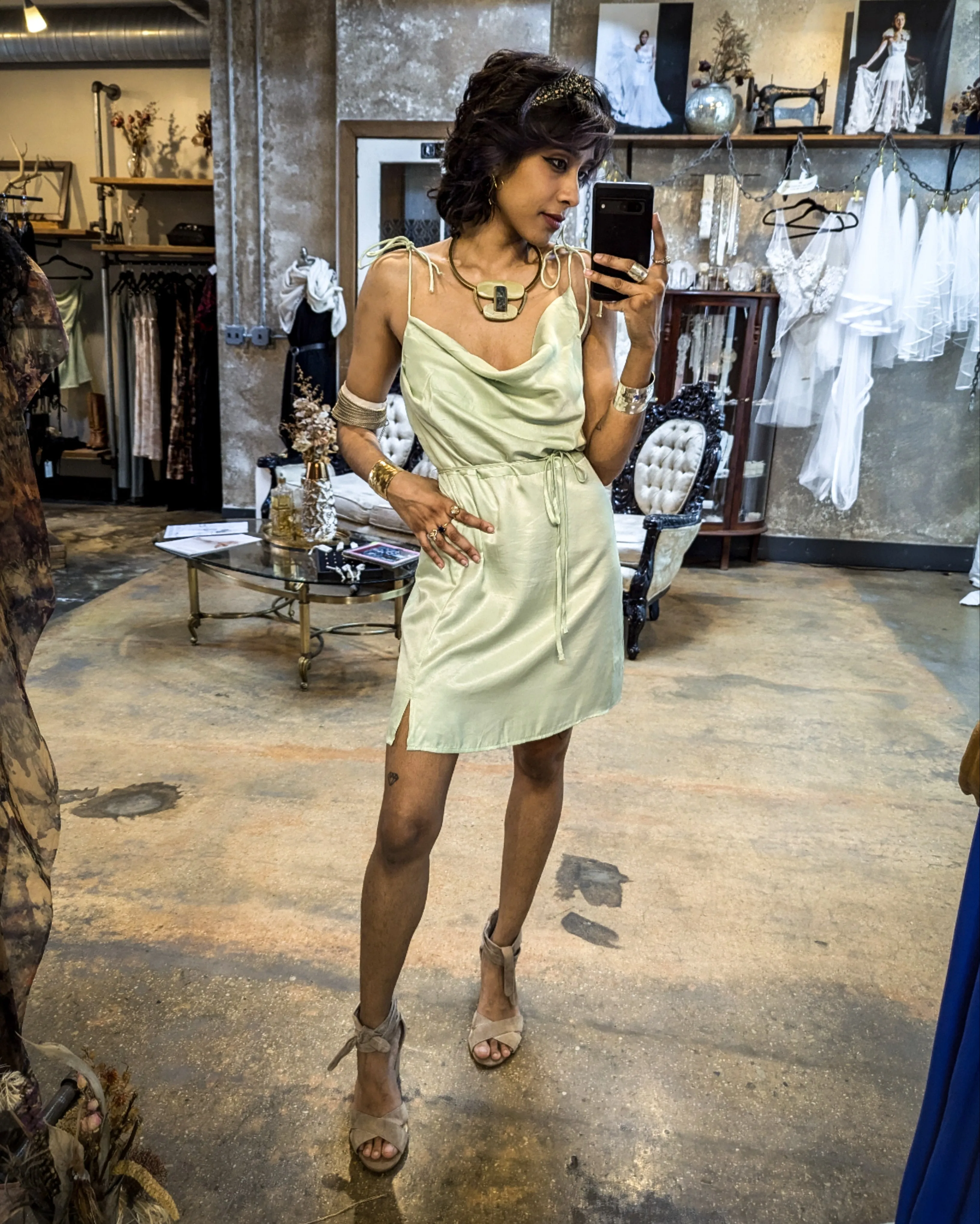 Endless Blu Sage Satin Mini Dress
