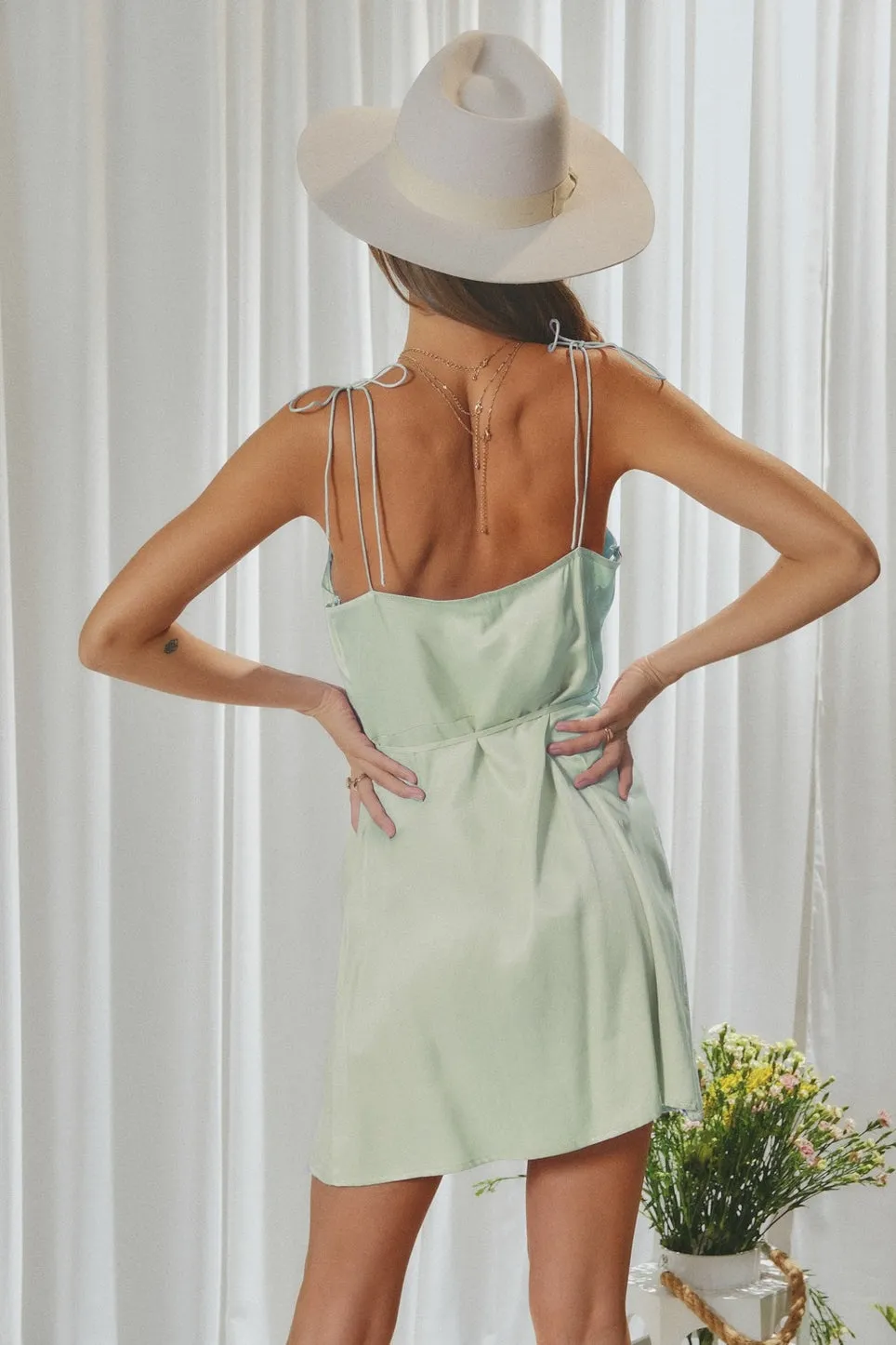 Endless Blu Sage Satin Mini Dress