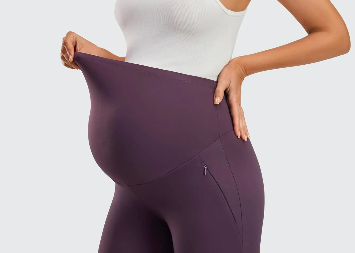 JOYSPELS Smooth Feeling Wide-Leg Maternity Work Pants Soft Pregnancy Yoga Pants with Zippered Pockets Over The Belly
