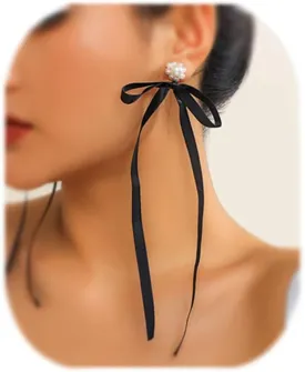 Long Tassel Pearl Crystal Bow-knot Earrings Bridal Wedding Silk Band Drop Dangle Earrings Dainty Bow Anniversary Party Ear Accessories for Women Long Tassel Pearl Crystal Bow-knot Earrings Bridal Wedding Silk Band Drop Dangle Earrings Dainty Bow Anniversary Party Ear Accessories for Women
