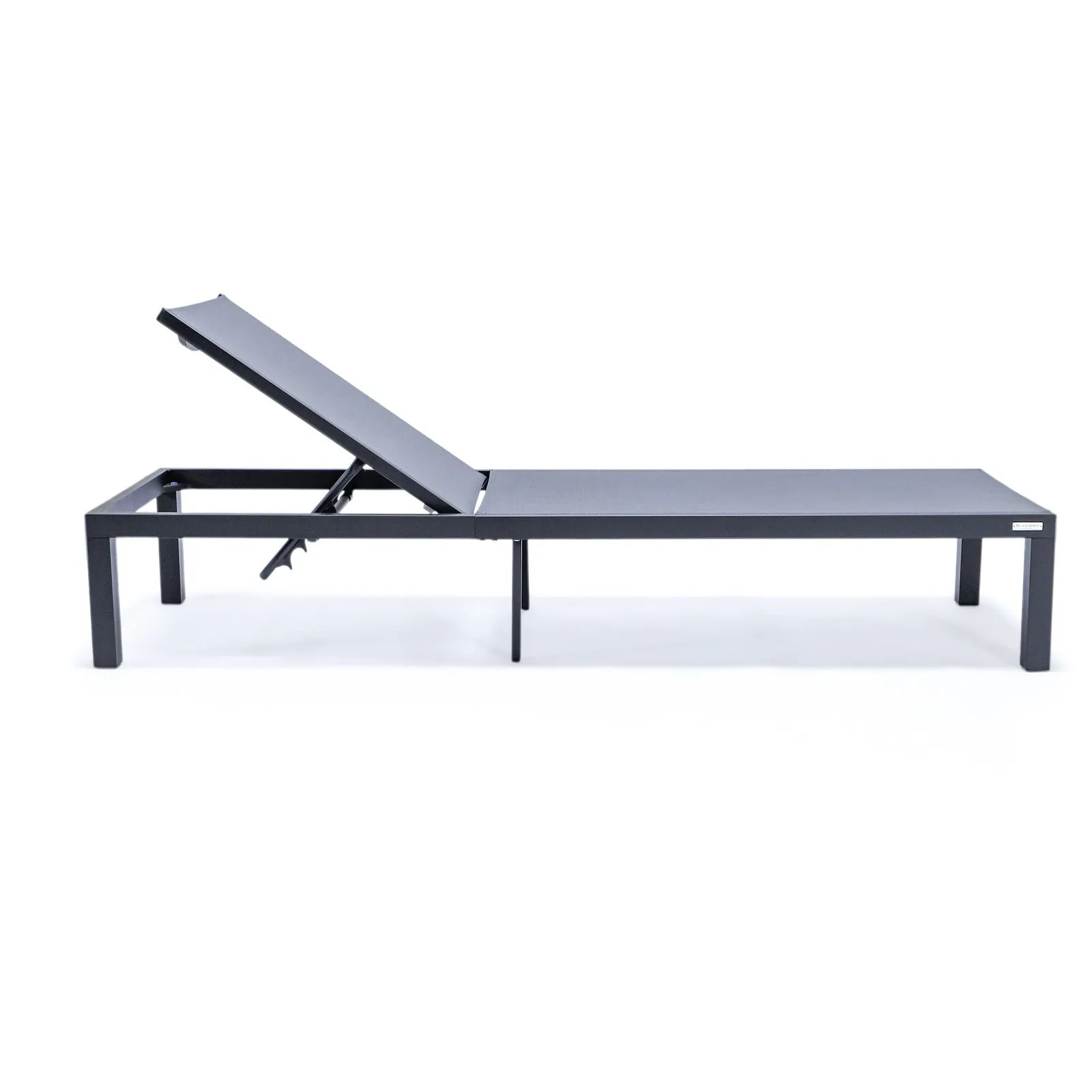 Marlin Modern Black Aluminum Outdoor Chaise Lounge Chair With Square Fire Pit Side Table Set of 2