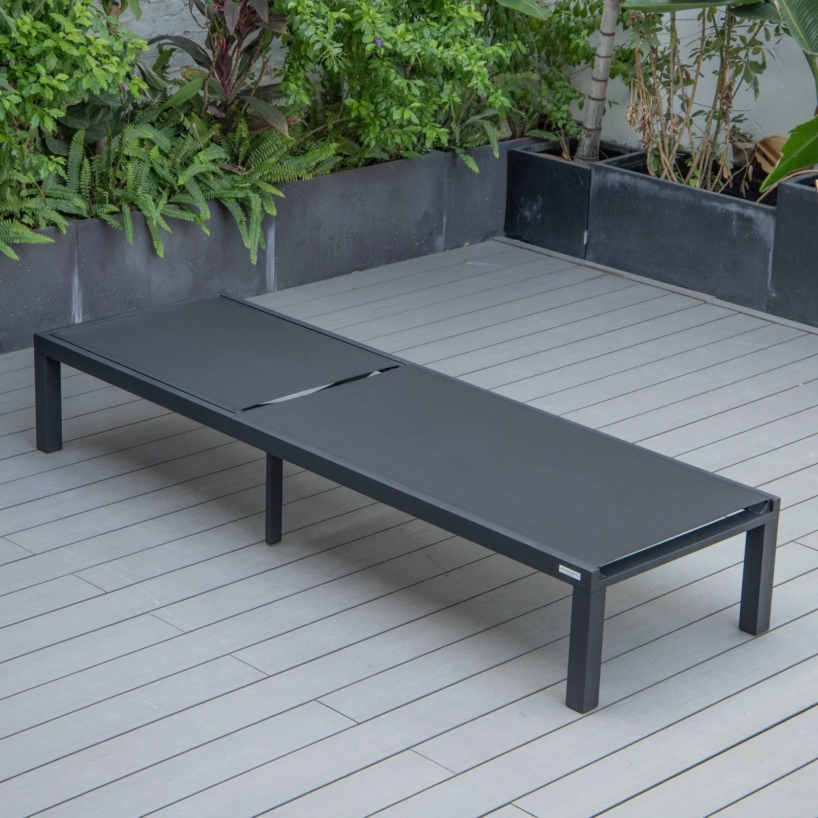 Marlin Modern Black Aluminum Outdoor Chaise Lounge Chair With Square Fire Pit Side Table Set of 2
