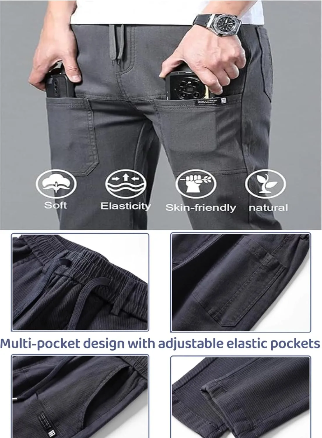 Mencomfy Cargo Pants Stretch Multipants - High Stretch Multi-Pocket Durable Cargo Pants Quick-Drying Joggers for Men