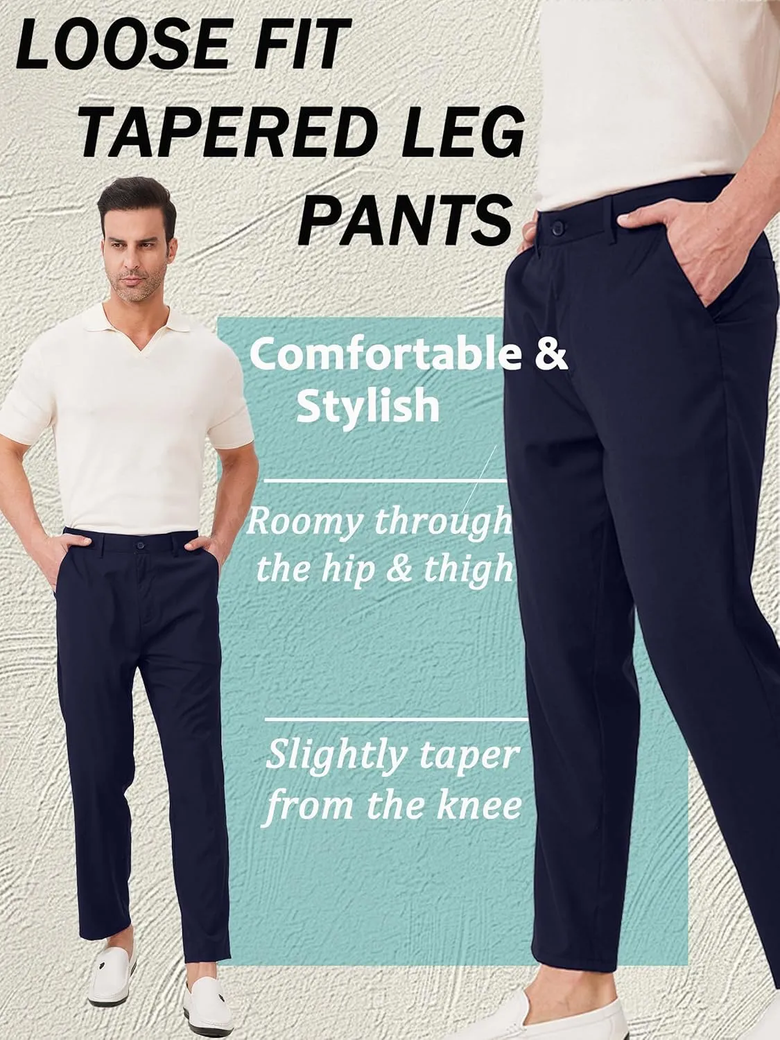 Mens 7/8 Business Casual Pants Lightweight Summer Dress Trousers Loose Taper Fit