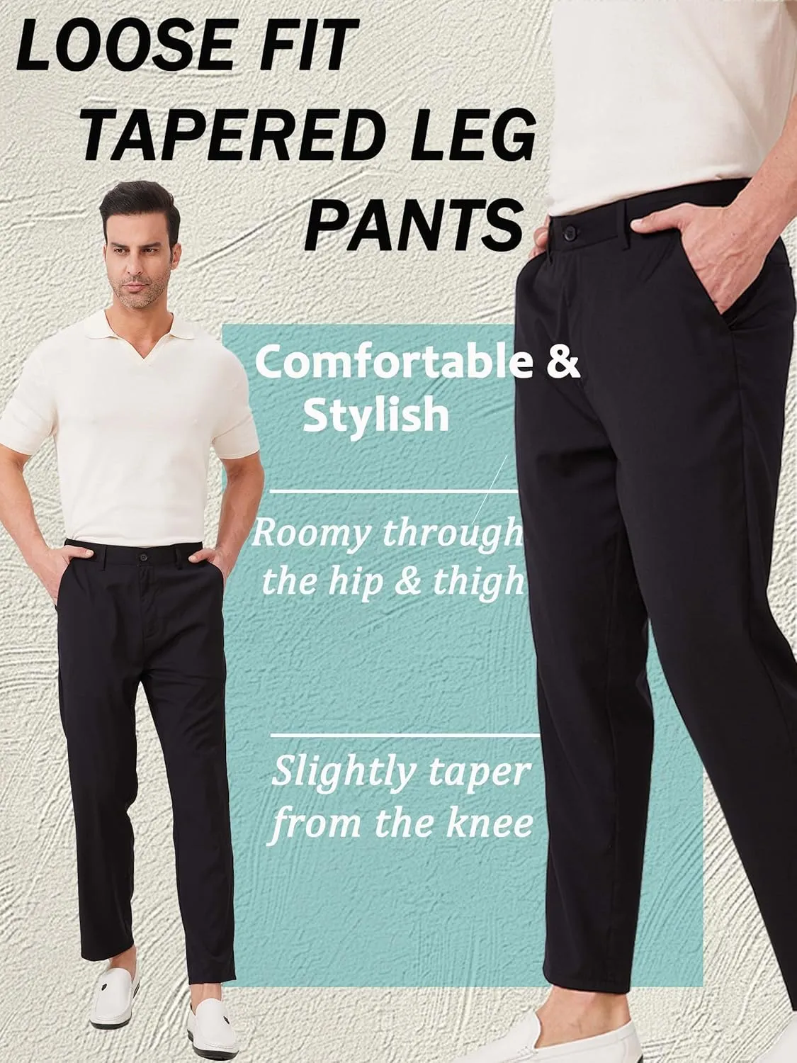 Mens 7/8 Business Casual Pants Lightweight Summer Dress Trousers Loose Taper Fit
