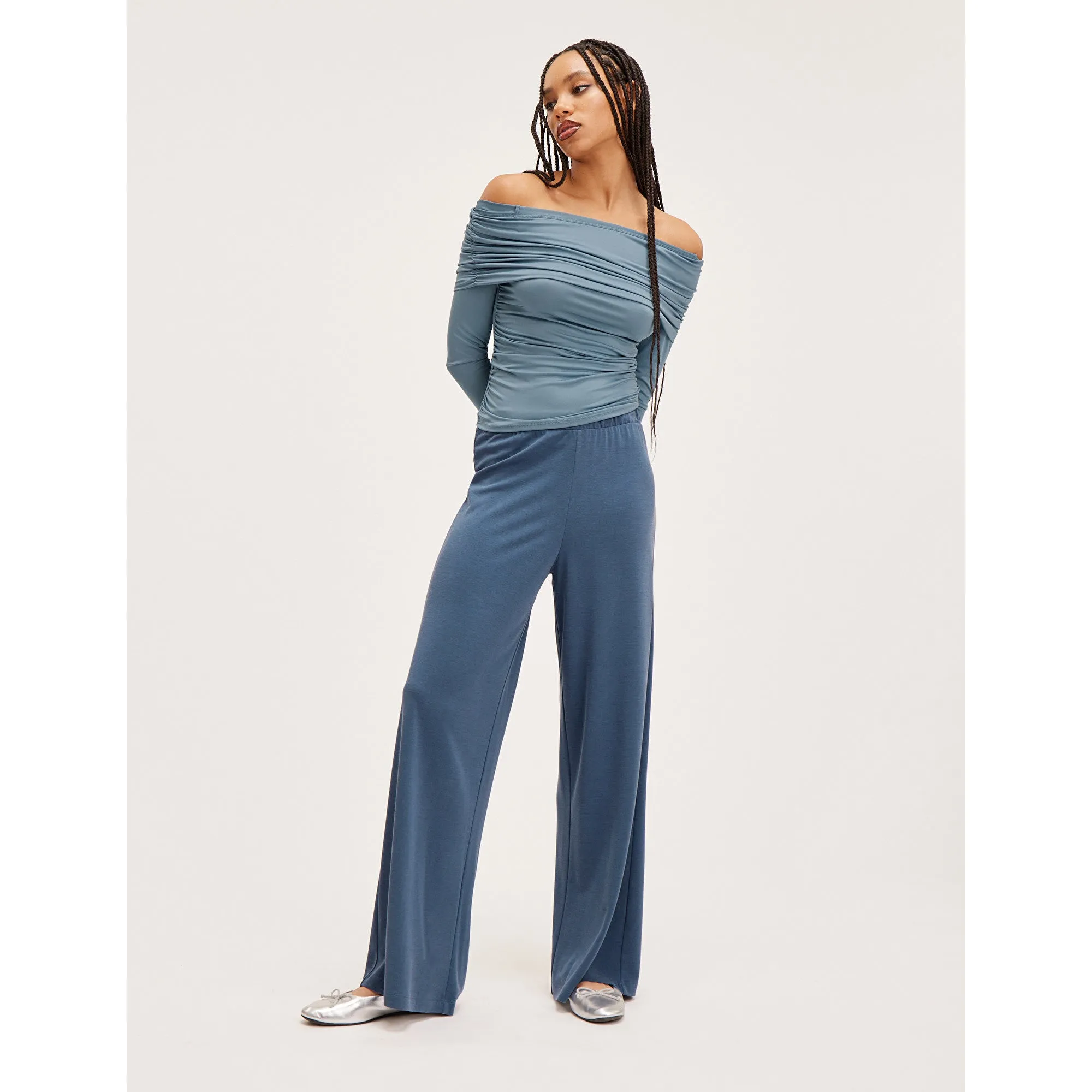 Monki Regular Fit Soft Pants, dark blue