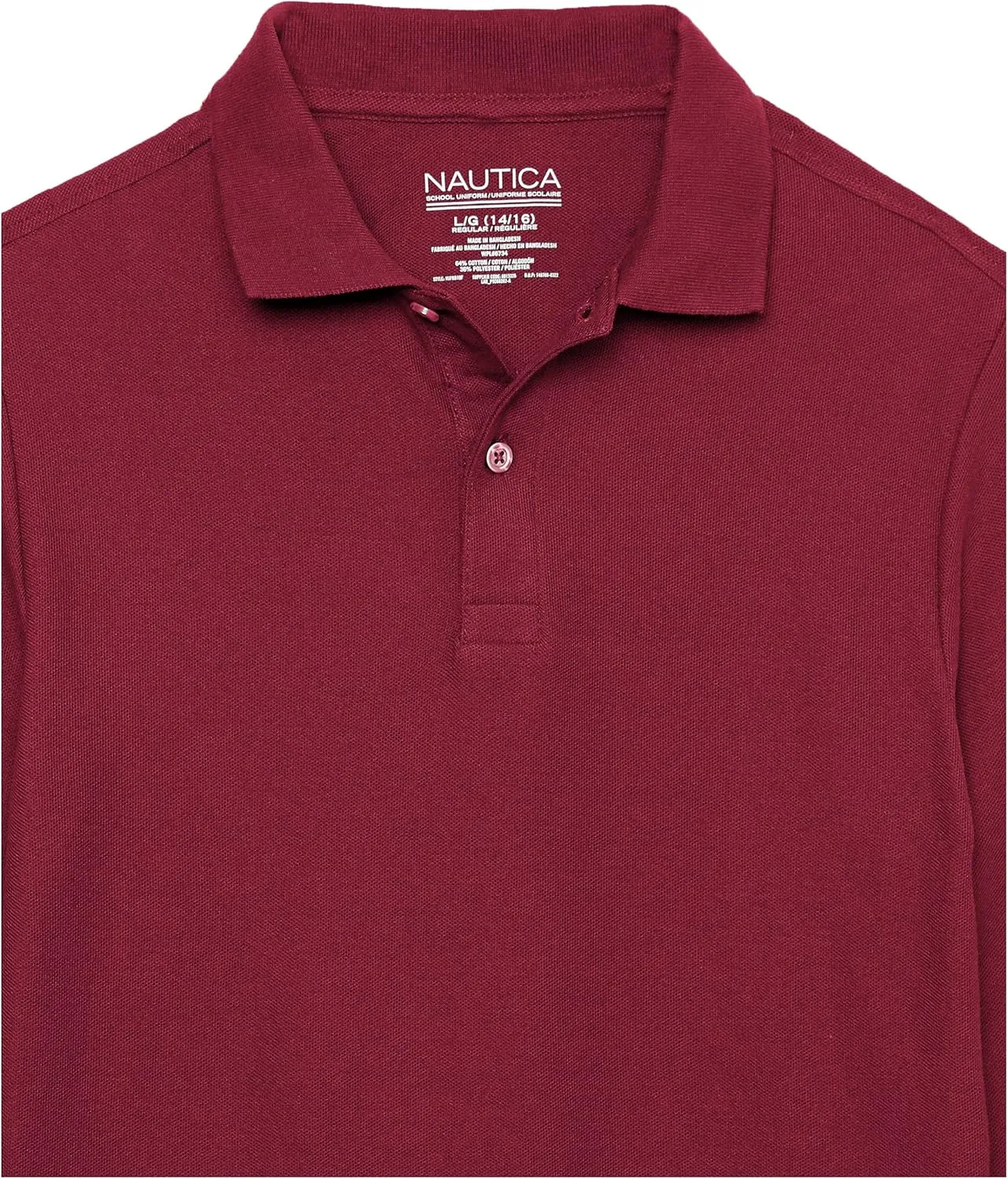 Nautica Boys' School Uniform Long Sleeve Polo Shirt, Button Closure, Comfortable, Breathable Fabric