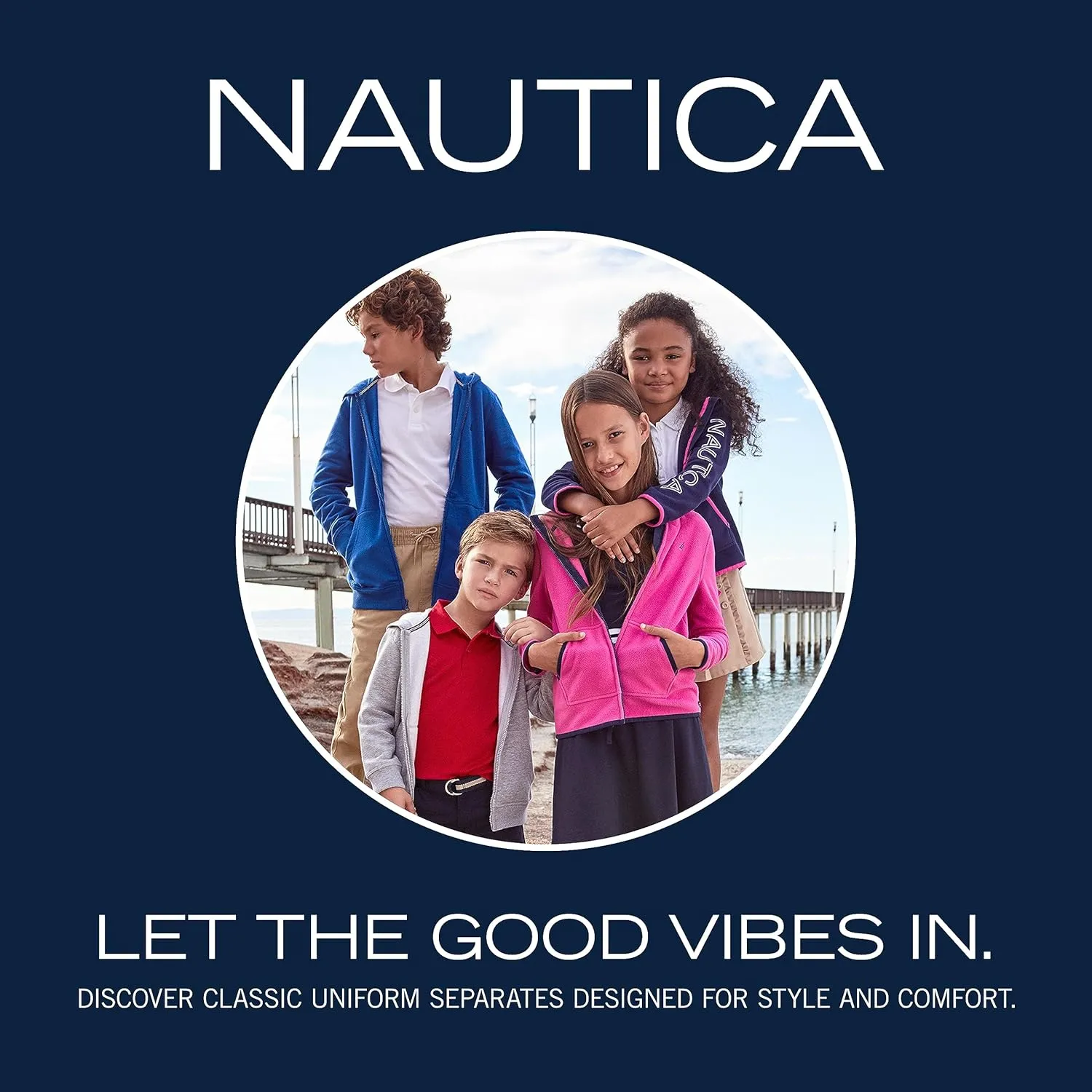 Nautica Boys' School Uniform Long Sleeve Polo Shirt, Button Closure, Comfortable, Breathable Fabric