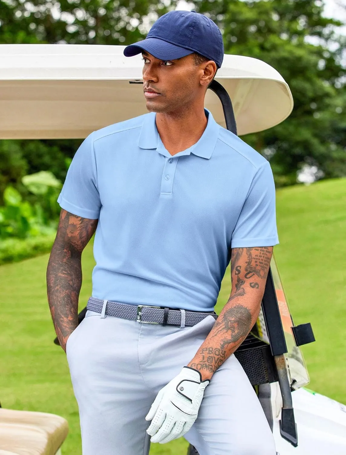 PINSPARK Golf Polo Shirts for Men Quick Dry Short Sleeve Collared Shirt Slim Fit Casual Solid Stylish Polos Shirt