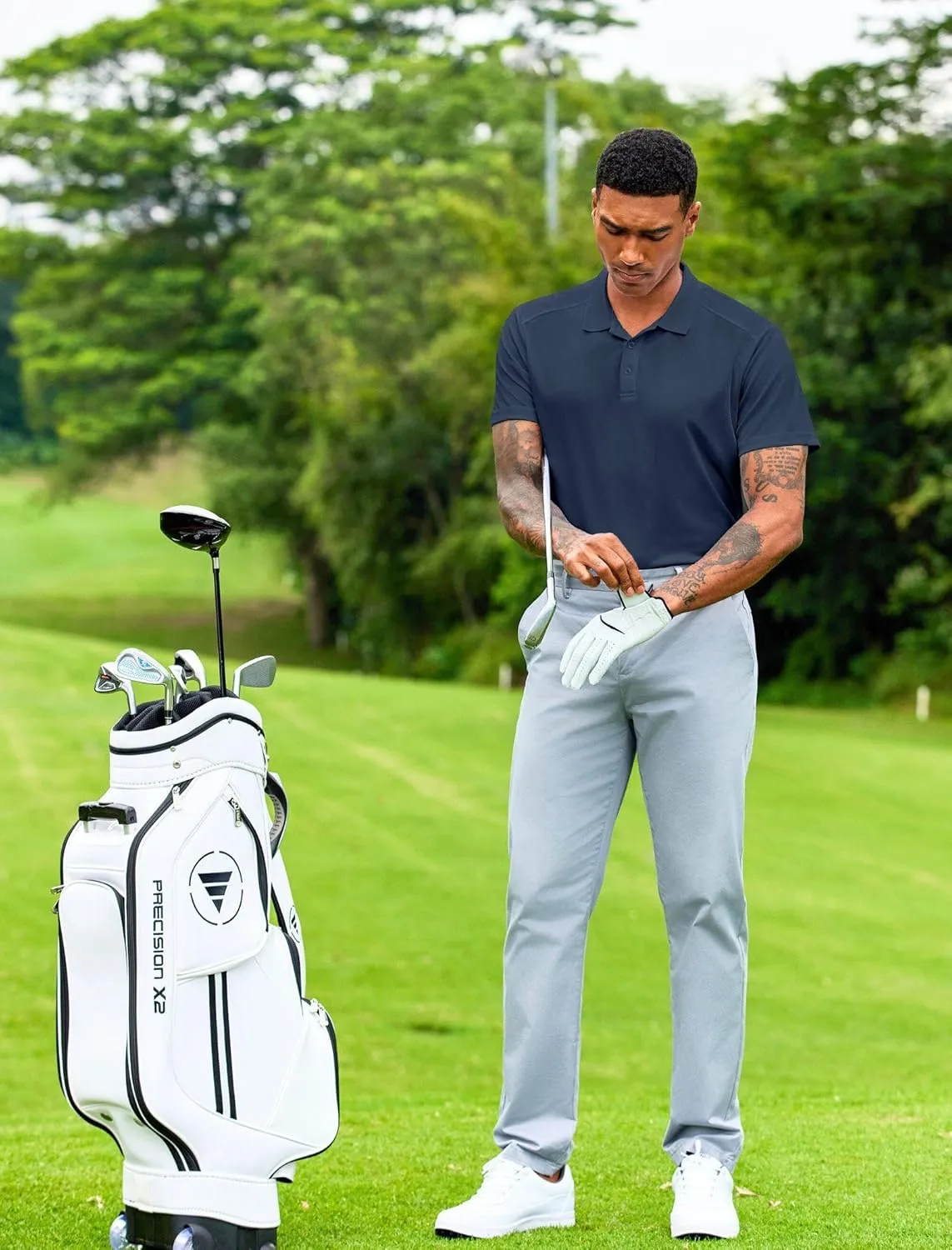 PINSPARK Golf Polo Shirts for Men Quick Dry Short Sleeve Collared Shirt Slim Fit Casual Solid Stylish Polos Shirt