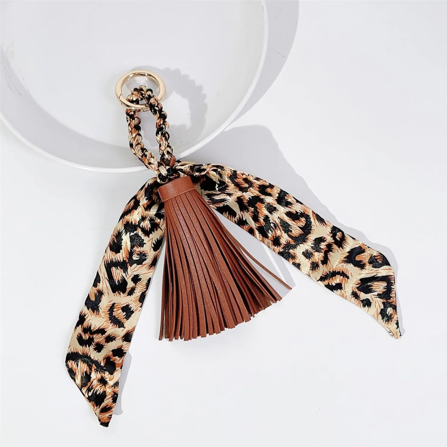 QTMY Silk Ribbon Leather Tassel Bag Pendant Charm Keyring Keychain for Women Purse Handbag Decor,2043