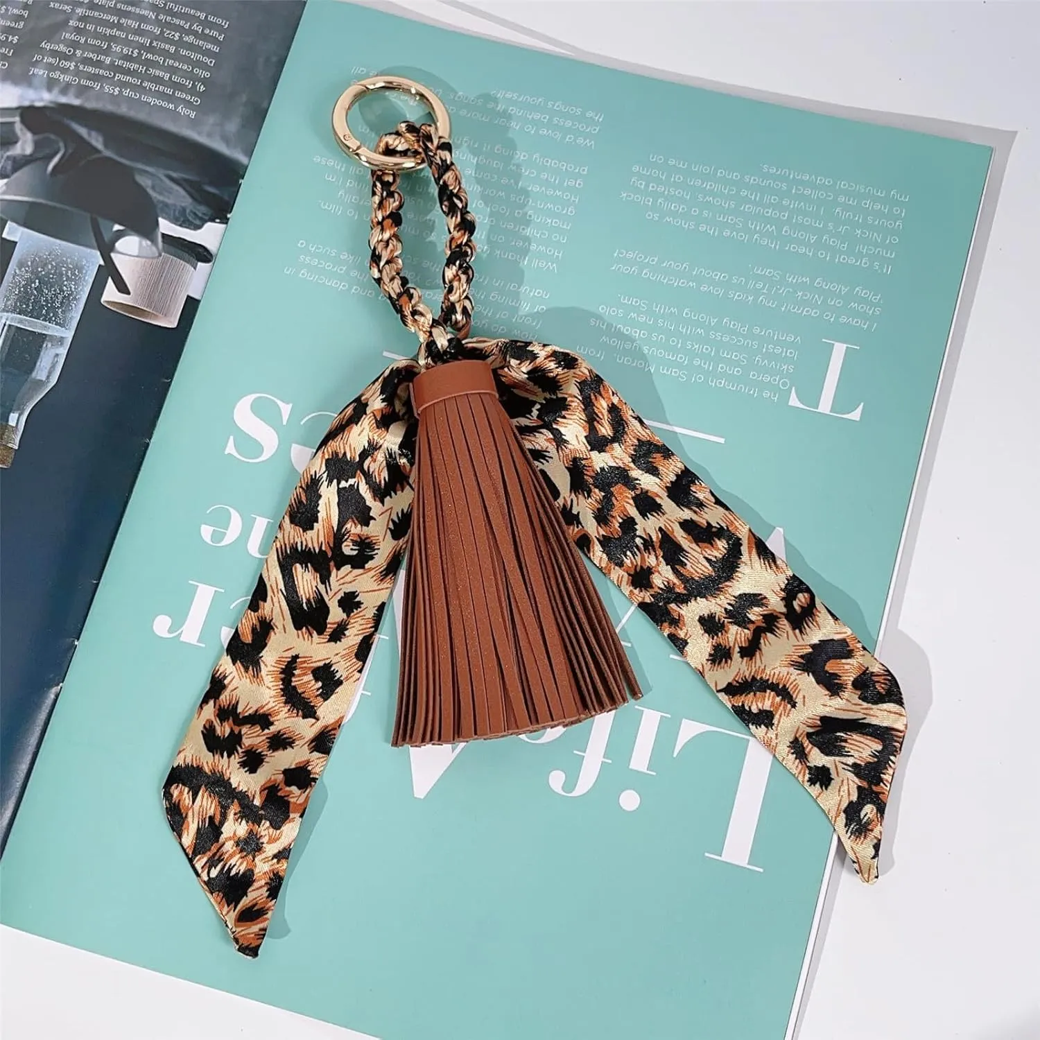 QTMY Silk Ribbon Leather Tassel Bag Pendant Charm Keyring Keychain for Women Purse Handbag Decor,2043