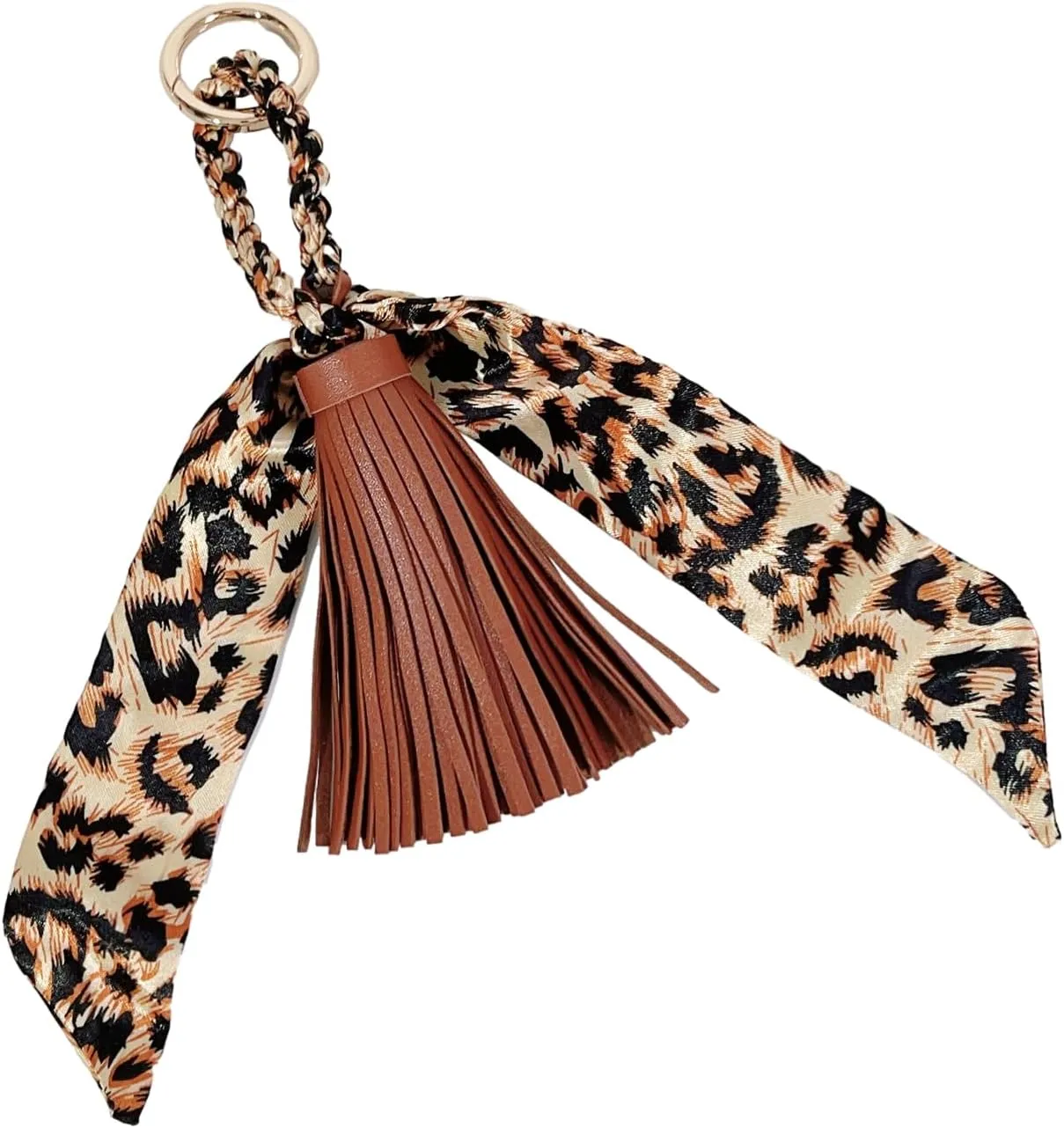 QTMY Silk Ribbon Leather Tassel Bag Pendant Charm Keyring Keychain for Women Purse Handbag Decor,2043