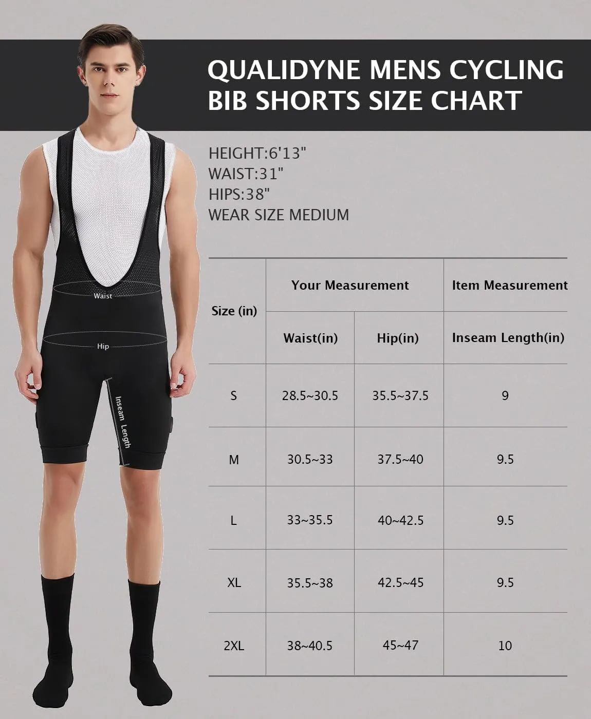 qualidyne Men's Cycling Bib Shorts 4D Padded Breathable Road Bike Bibs Biking Shorts