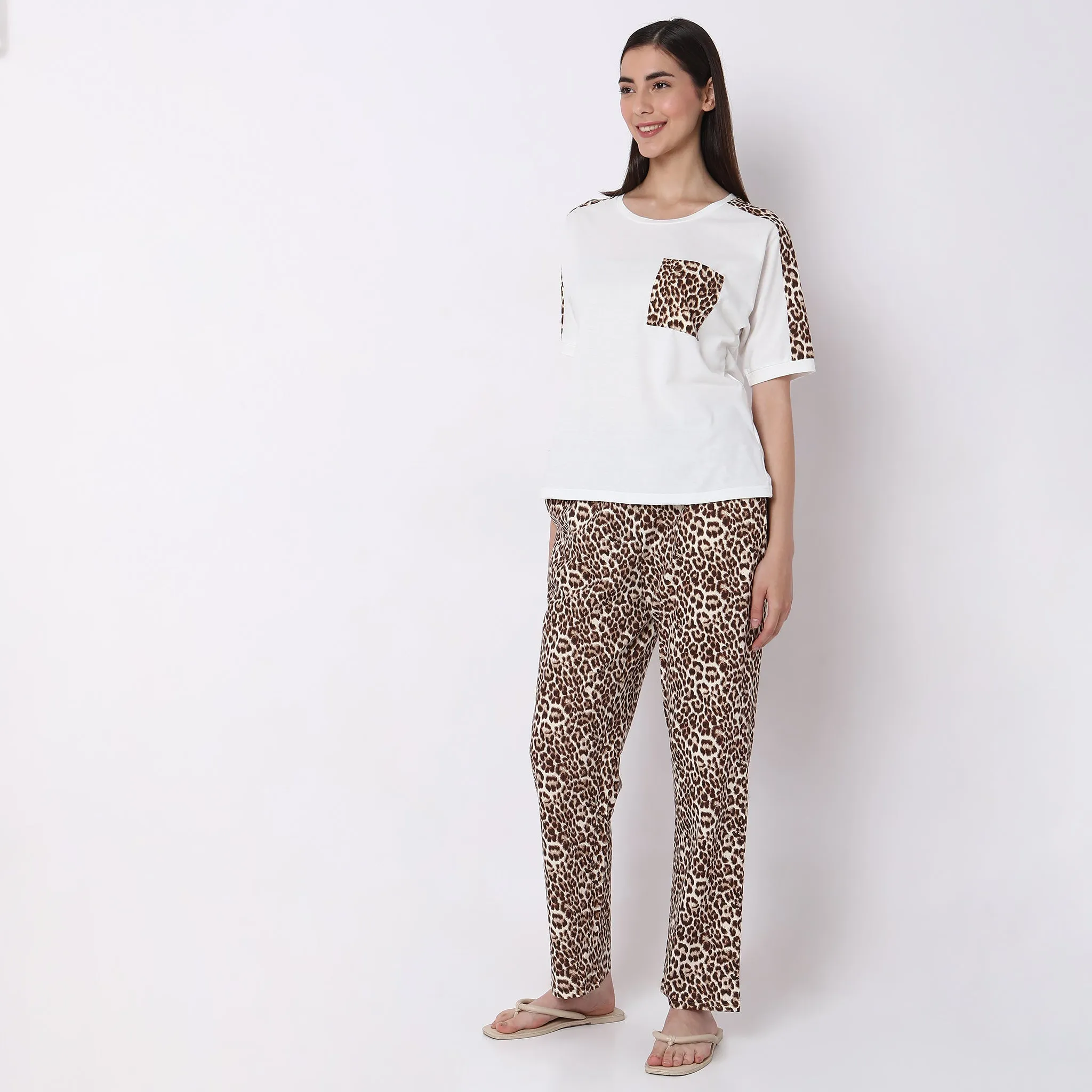 Regular Fit Printed T-shirt with Pyjama Sleepwear Set