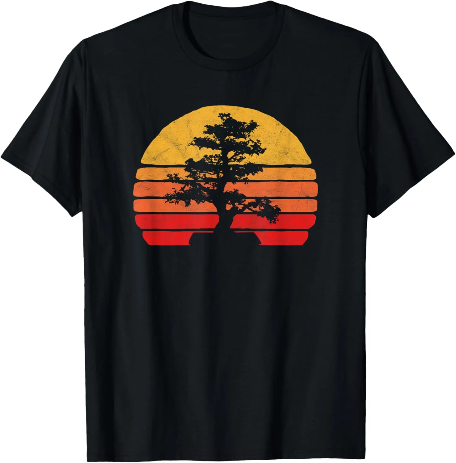 Retro Sun Minimalist Bonsai Tree Design Graphic T-Shirt