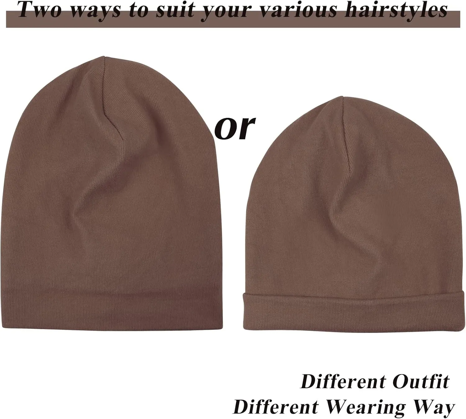 Satin Lined Skull Cap Slouchy Beanie Warm Knit Hat for Locs, Curls